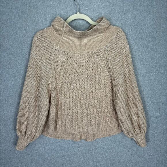 Free People Sweater Women Small Beige Tan Edessa Off The Shoulder Slouchy Chunky - Picture 8 of 11